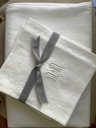 Vintage White Monogrammed Linen Damask