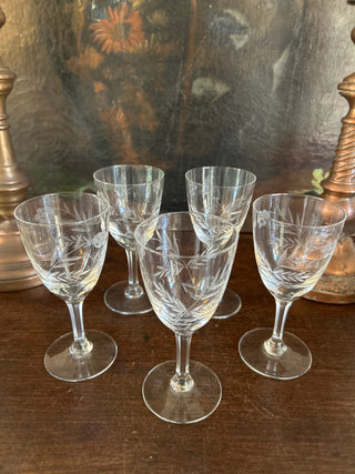 French Vintage Etched Apéritif Glasses