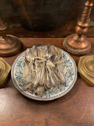 Vintage French Eclectic Silver Teaspoons In French Jam Jar