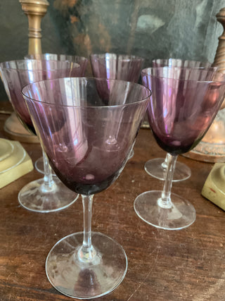 Vintage French Aubergine Water/Wine Glasses