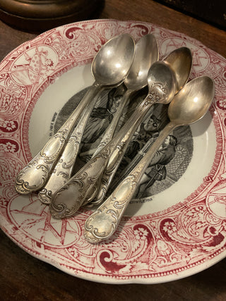 Vintage French Art Nouveau Silver Teaspoons Set 6