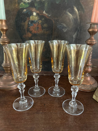 Vintage French Gold Champagne Flutes