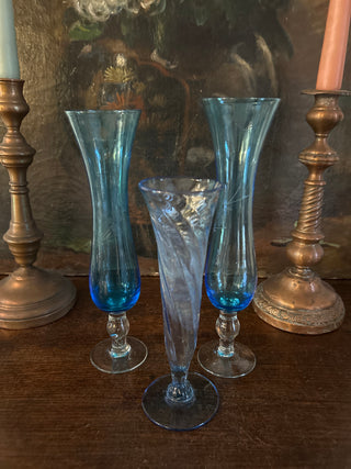Vintage French Blue Flower Set of 3 Vases