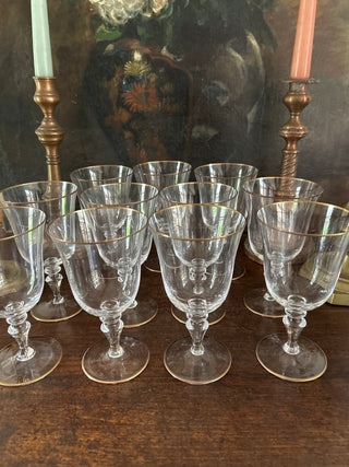 Vintage French Crystal Gold Rimmed Wine Glasses