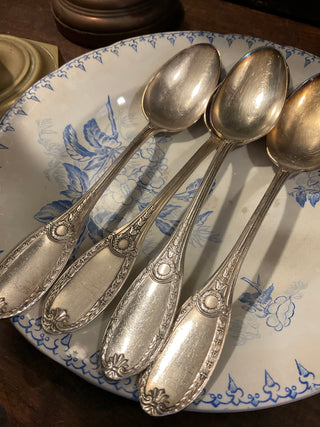 Vintage French Art Deco Large Silver Serving Spoons