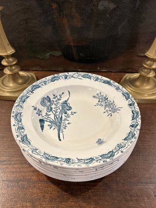 Vintage French Earthenware Papillon Rimmed Soup/Salad Bowls
