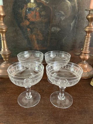 French Vintage Art Deco Etched Champagne Coupe