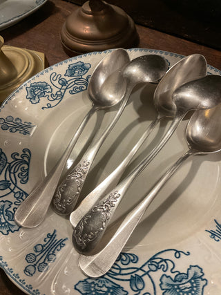Vintage French Art Nouveau Large Silver Serving Spoons