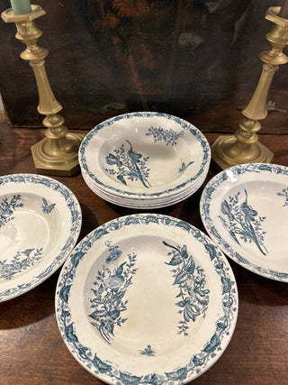 Vintage French Earthenware Papillon Rimmed Soup/Salad Bowls