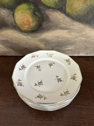 Vintage French Gold Flowers Dessert/Salad Plates Set of 6