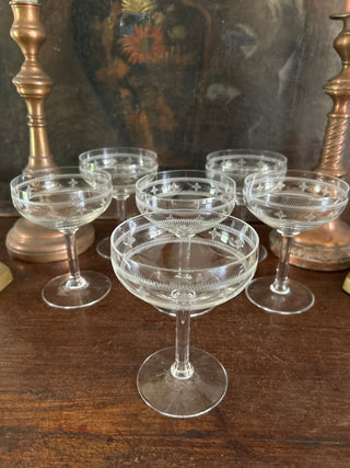 French Vintage Art Deco Etched Champagne Coupe