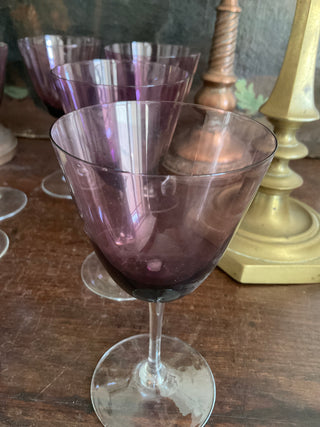 Vintage French Aubergine Water/Wine Glasses