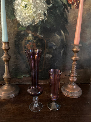 Vintage French Aubergine Flower Set of 2 Vases