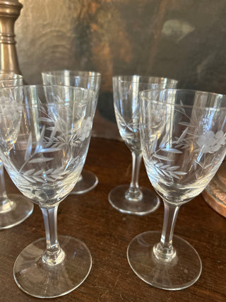 French Vintage Etched Apéritif Glasses