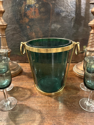 Vintage French Blue-Green Barware Set