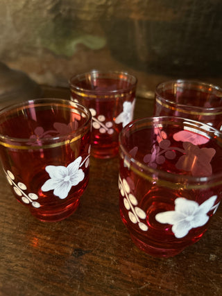 Vintage French Cranberry Liquor Glasses
