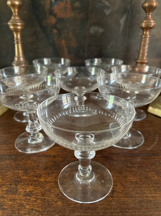 French Vintage Etched Champagne Coupes