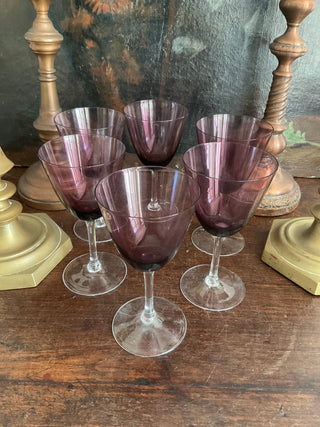Vintage French Aubergine Water/Wine Glasses
