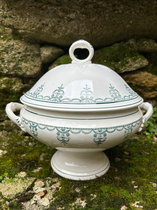 Vintage French Rare Green Garland Tureen
