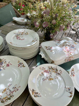 French Vintage Porcelain Multi Floral Floral 36 Piece Service de Table