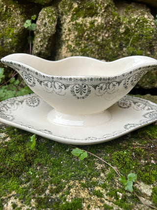 Vintage French Large Scalloped Edge Sauce Server with Serving Spo