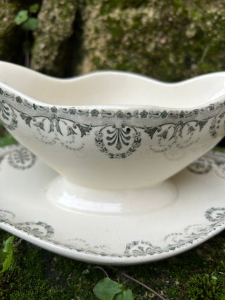 Vintage French Large Scalloped Edge Sauce Server with Serving Spo