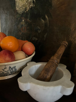 Vintage Large Marble Mortar with Wood Pestle
