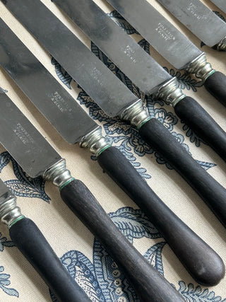 Vintage Classic Black Wood Handles Dinner Knives