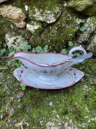 Vintage French Polychrome Charming Sauce Server with Silver Serving Spoon