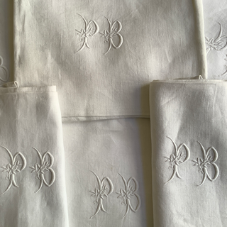 Vintage French Damask Linen Monogrammed Napkins