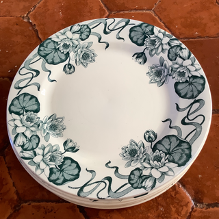 Vintage French Transferware Deep Bluegreen Dinner Plates Set of Six
