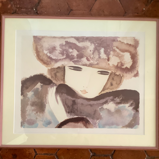 Lady in Fur Hat Water Color Framed Watercolor