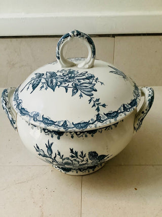 Vintage French Transferware Papillon Covered Serving Bowl