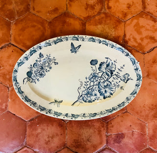 Vintage French Transferware Papillon Blue Medium Oval Platter