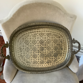 Vintage Moroccan Oval Brass Patina Tray