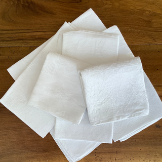 Vintage French White Linen Damask Napkins