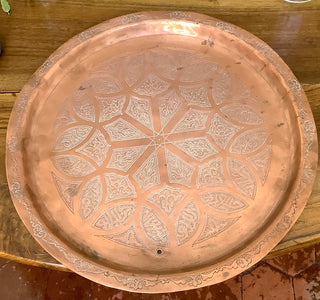 Vintage Moroccan Round Border Copper Tray