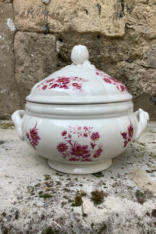 Vintage French Magenta Floral Tureen