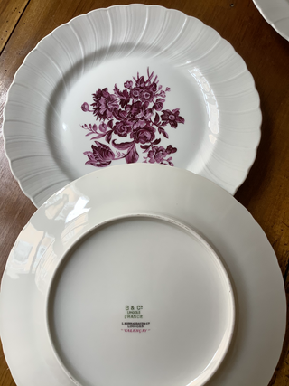 Vintage French Limoges White with Magenta Flowers Dinner Plates