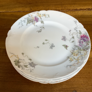 Vintage French Dusty Lilac Floral Porcelain Dinner Plates Set of 8