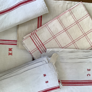 French Vintage Linen Kitchen Towel Set