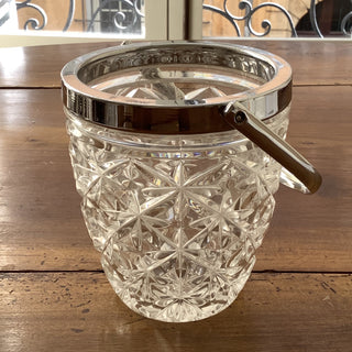 Vintage Crystal Ice Bucket With Silver Ice Tong