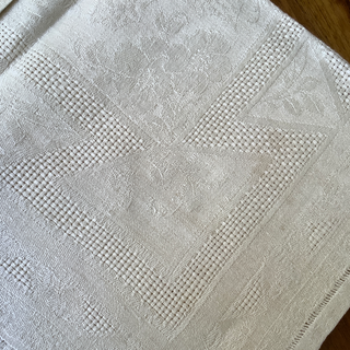 Vintage French Beige Linen Damask Napkins Set of 4 with Monogram MF