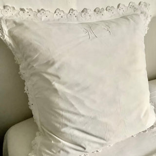 Vintage French Linen Monogrammed Euro Shams