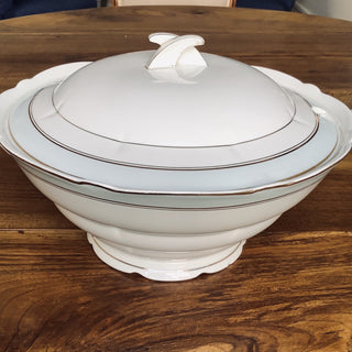 Vintage French Limoges Art Deco Aqua Border Tureen