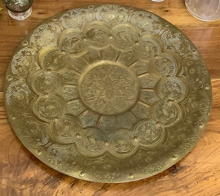Vintage Moroccan Round Brass Tray