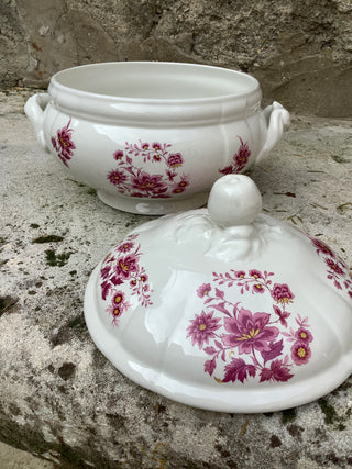 Vintage French Magenta Floral Tureen