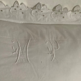Vintage French Linen Monogrammed Euro Shams
