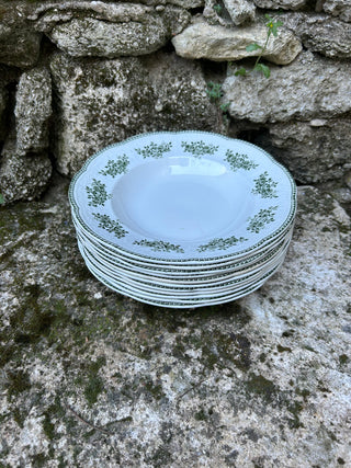 Vintage French Cream & Green Service de Table 16 Pieces