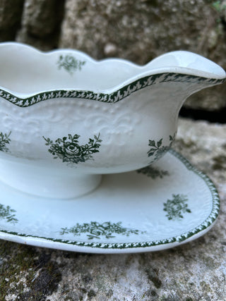 Vintage French Cream & Green Service de Table 16 Pieces